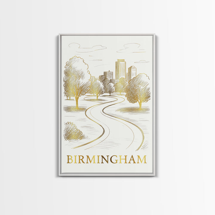 Birmingham Travel Poster, Framed Canvas Print, Elegant City Illustration, Birmingham Wall Art, Retro Travel Print, Vintage Travel Print