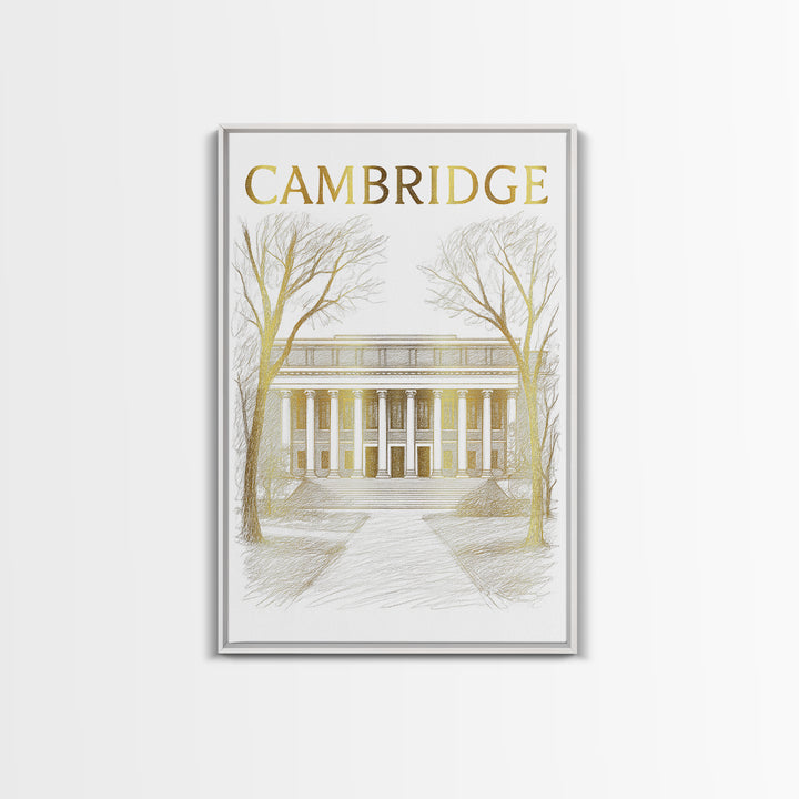Cambridge Massachusetts Travel Poster, Canvas Print, Gold Line Drawing Wall Art, Cambridge City Art, Travel Art Print, Vintage City Art