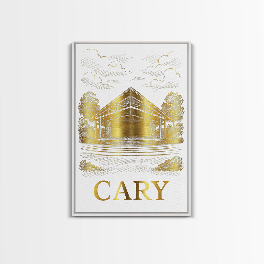 Cary Travel Poster, Framed Canvas Print, Elegant City Illustration, Cary City Art, Travel Art Print, Retro Travel Print, Vintage Travel Art