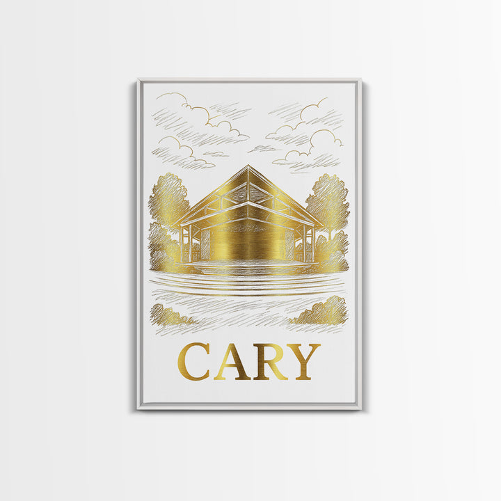 Cary Travel Poster, Framed Canvas Print, Elegant City Illustration, Cary City Art, Travel Art Print, Retro Travel Print, Vintage Travel Art