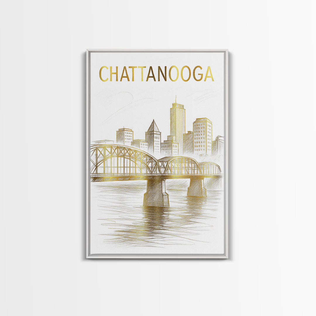 Chattanooga Tennessee Travel Poster, Canvas Print, Elegant Skyline Art, Chattanooga Poster Print, Vintage City Poster, Gift For Travelers