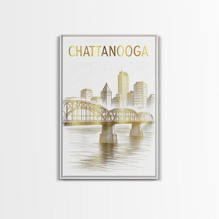 Chattanooga Tennessee Travel Poster, Canvas Print, Elegant Skyline Art, Chattanooga Poster Print, Vintage City Poster, Gift For Travelers