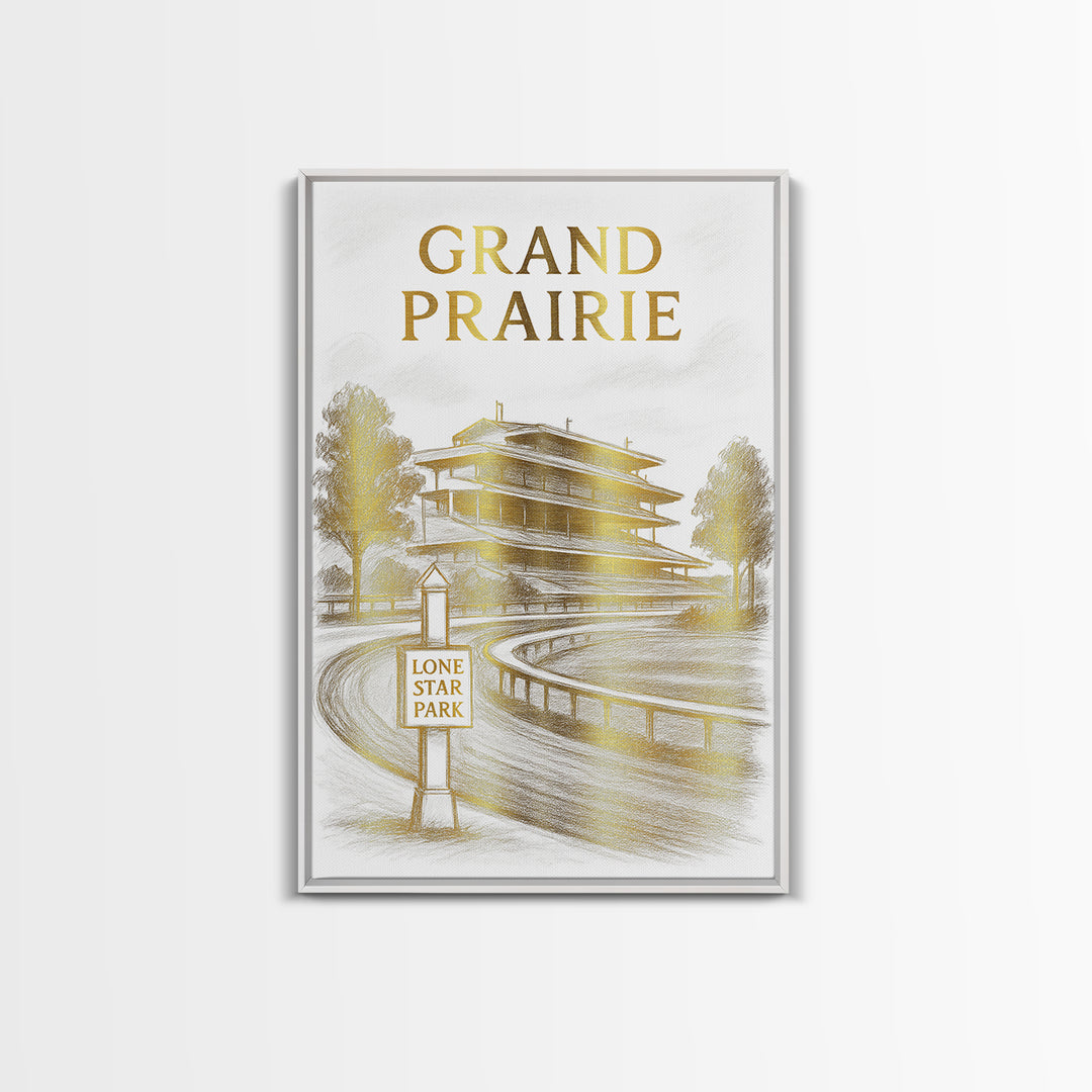 Grand Prairie Texas Travel Poster, Canvas Print, Gold Line Drawing Wall Art, Grand Prairie Poster Print, Wall Art, Vintage City Poster