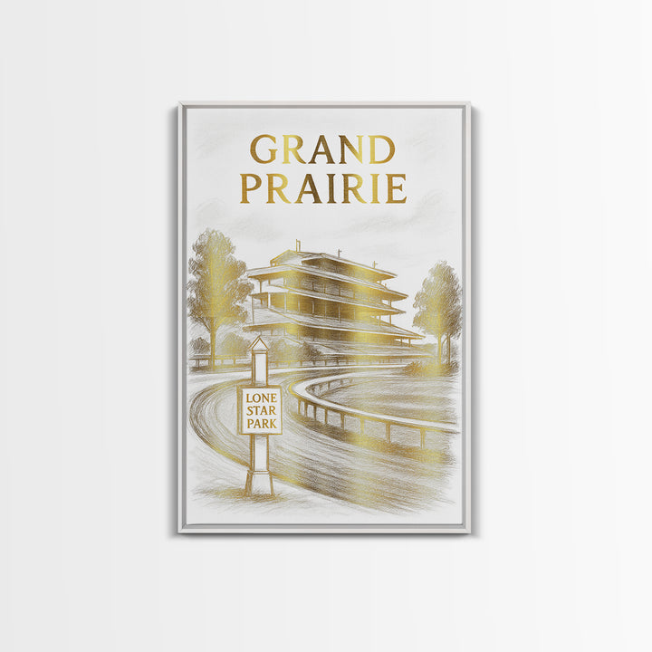 Grand Prairie Texas Travel Poster, Canvas Print, Gold Line Drawing Wall Art, Grand Prairie Poster Print, Wall Art, Vintage City Poster