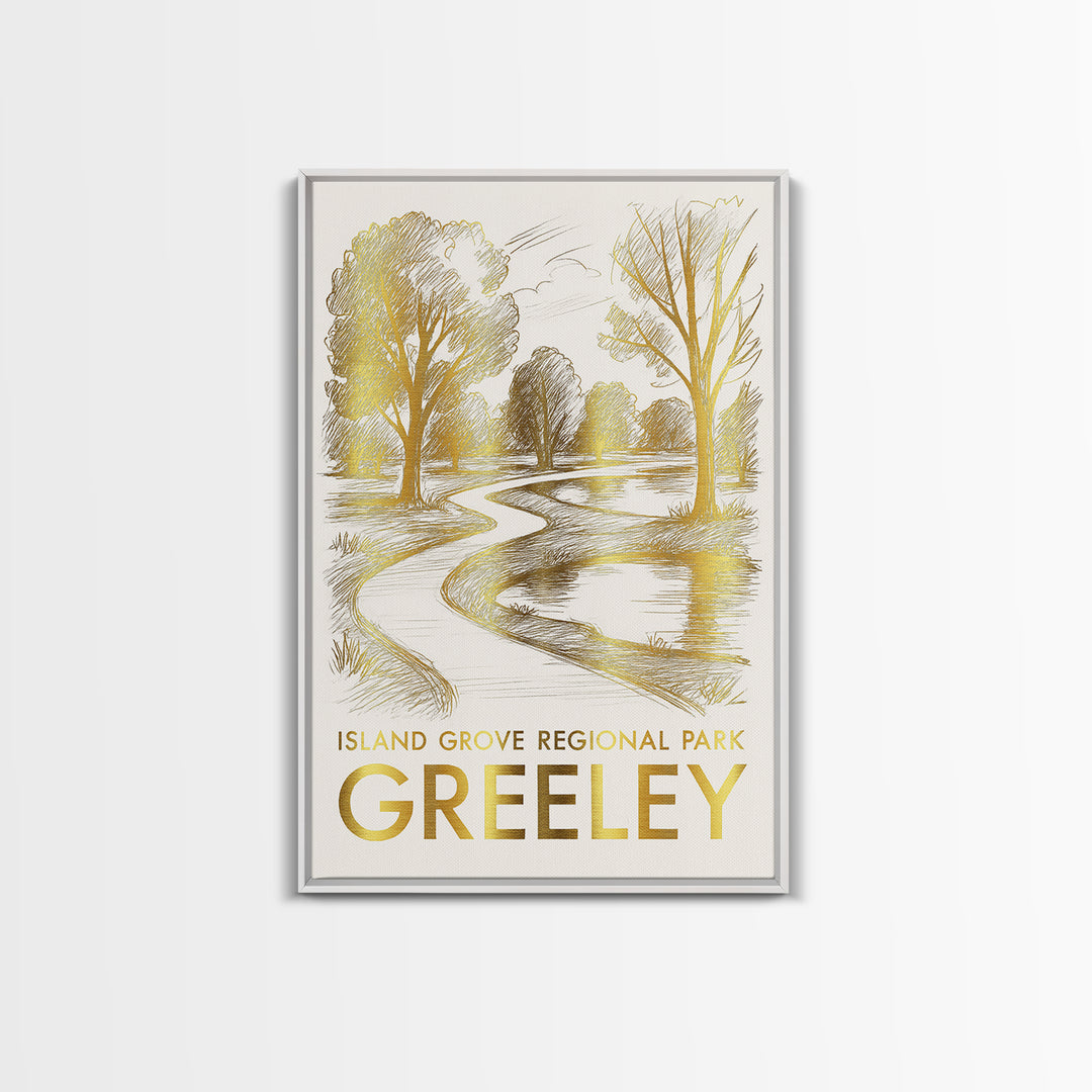 Greeley Travel Poster, Canvas Print, Gold Line Drawing Wall Art, Greeley Poster Print, Vintage Travel Art, Vintage City Poster