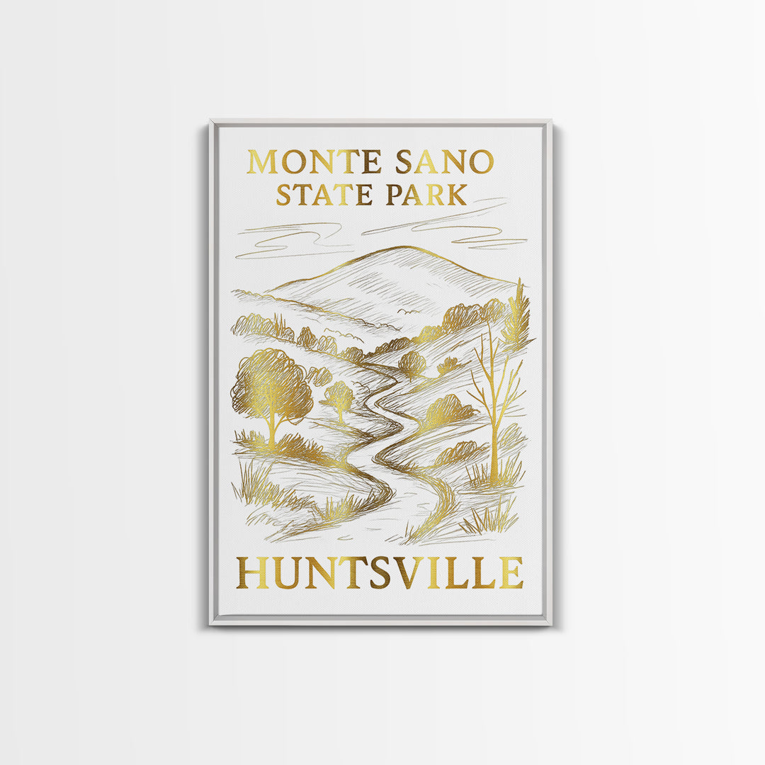 Huntsville Travel Poster, Canvas Print, White And Gold Sketch Art, Huntsville City Art, Home Office Decor, Mid Century Wall Art