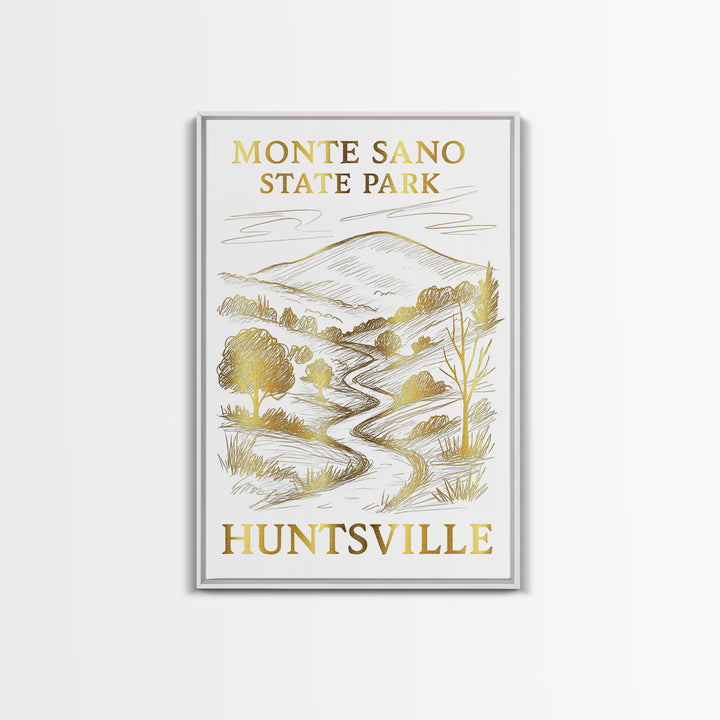 Huntsville Travel Poster, Canvas Print, White And Gold Sketch Art, Huntsville City Art, Home Office Decor, Mid Century Wall Art