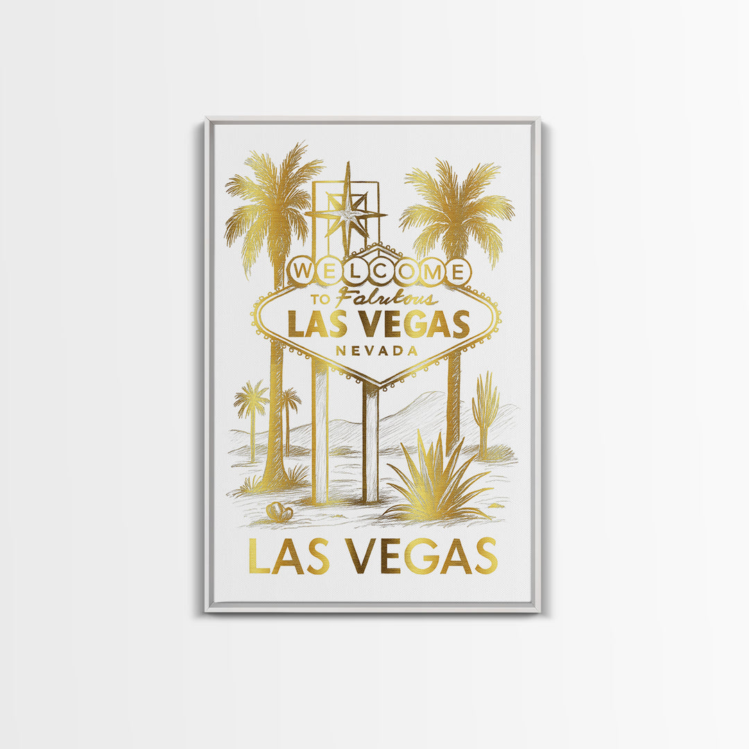 Las Vegas Travel Poster, Canvas Print, Gold Line Drawing Wall Art, Las Vegas Travel Art, Travel Art Print, Mid Century Wall Art