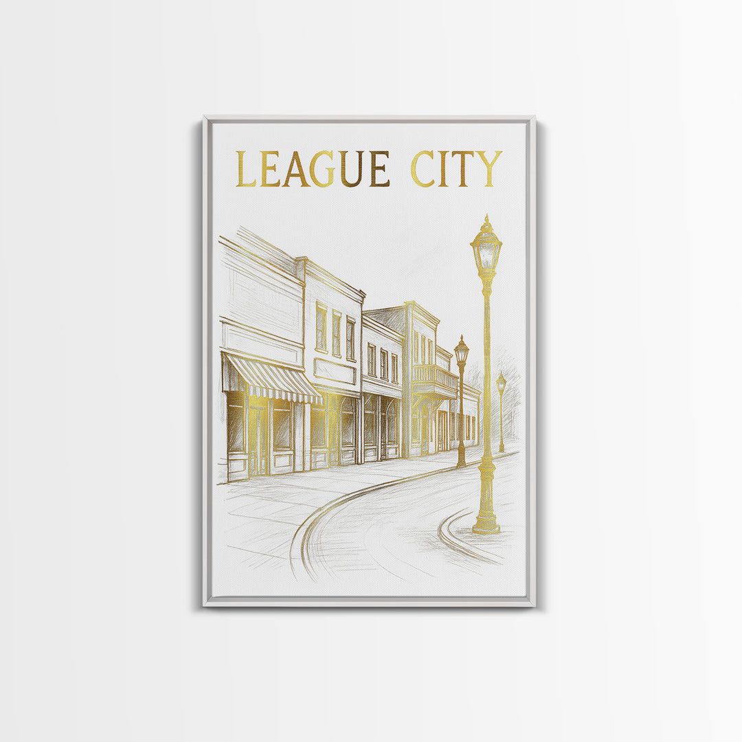 League City Texas Travel Poster, Canvas Print, Minimalist Poster Art, League City Art Print, Travel Wall Art, Skyline Art, Wanderlust Decor