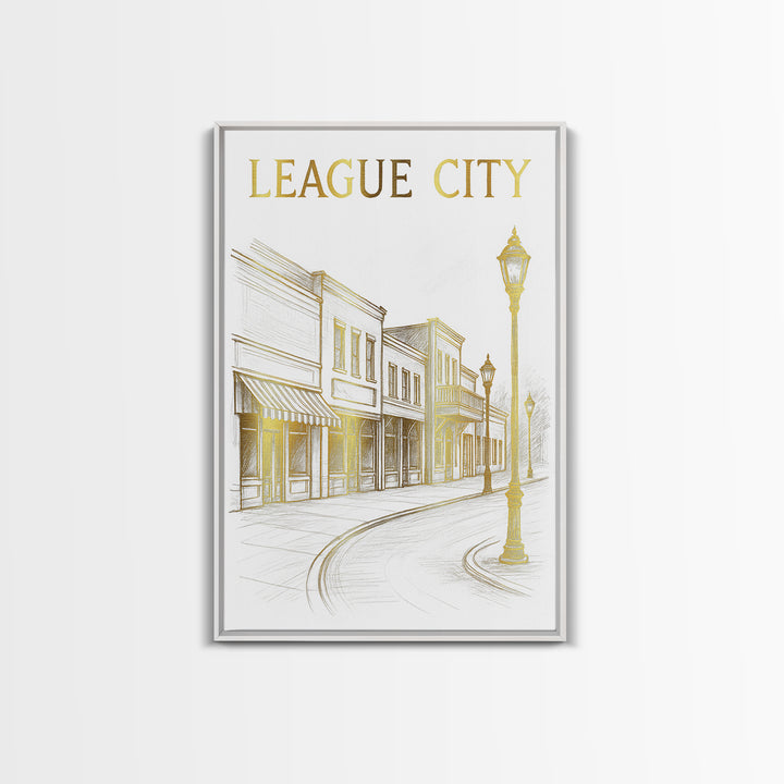 League City Texas Travel Poster, Canvas Print, Minimalist Poster Art, League City Art Print, Travel Wall Art, Skyline Art, Wanderlust Decor