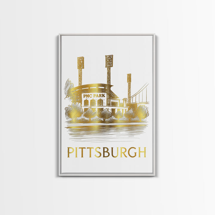 Pittsburg Travel Poster, Canvas Print, White And Gold Sketch Art, Pittsburg Wall Art, Retro Travel Print, Travel Wall Art, Vintage City Art