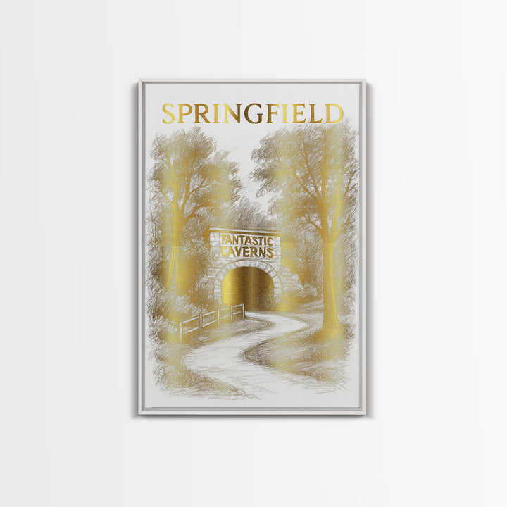 Springfield Missouri Travel Poster, Canvas Print, Gold Line Drawing Wall Art, Springfield Travel Art, Home Office Decor, City Travel Prints