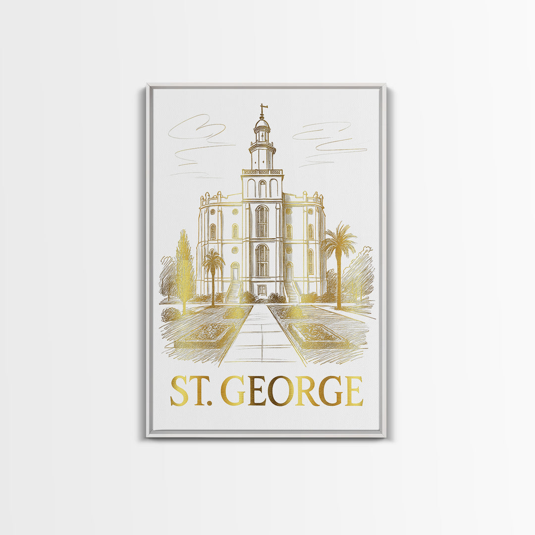 St George Travel Poster, Canvas Print, Gold Line Drawing Wall Art, St George Wall Art, Retro Travel Print, Mid Century Wall Art