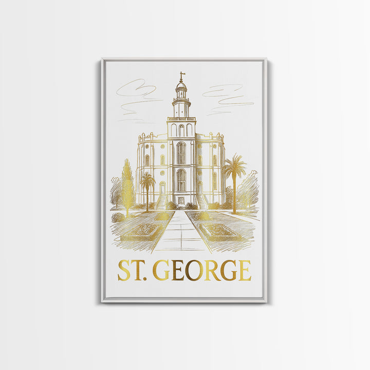 St George Travel Poster, Canvas Print, Gold Line Drawing Wall Art, St George Wall Art, Retro Travel Print, Mid Century Wall Art