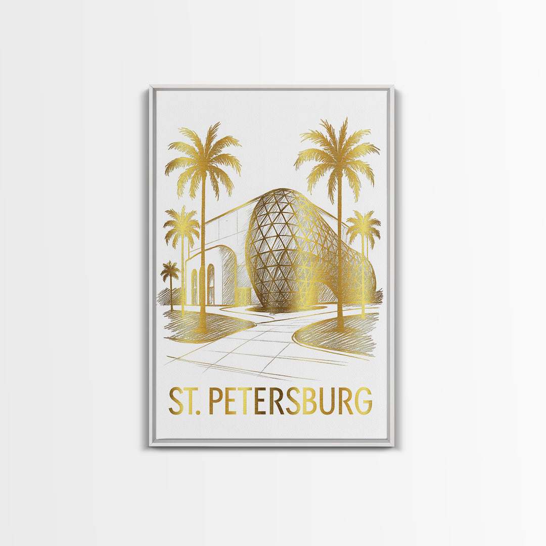 St Petersburg Travel Poster, Canvas Print, White And Gold Sketch Art, St Petersburg Art Print, City Illustration, Travel Wall Decor