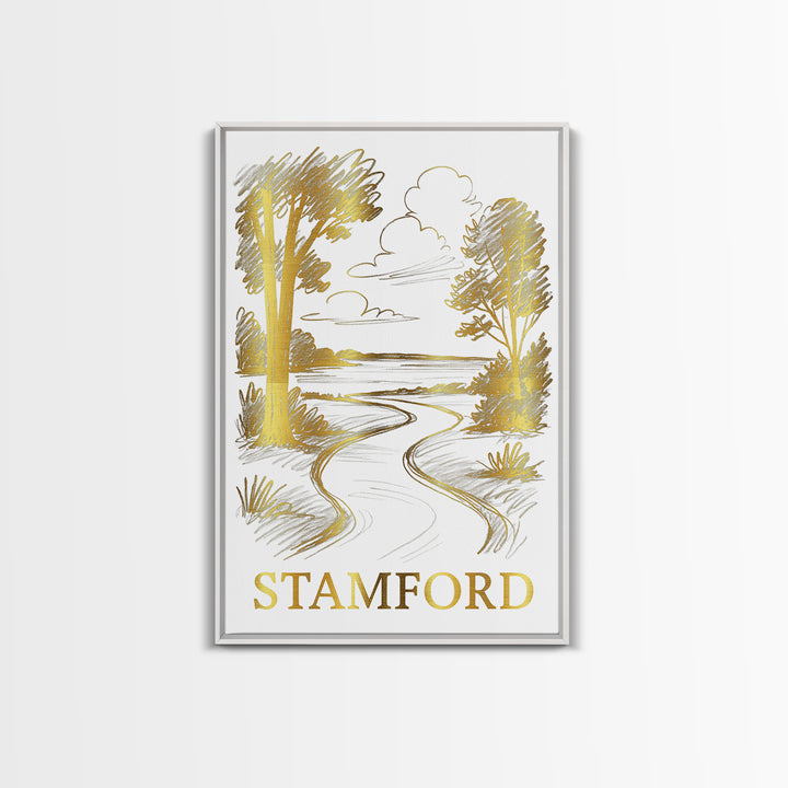 Stamford Travel Poster, Framed Canvas Print, Elegant City Illustration, Stamford Art Print, City Travel Prints, Travel Poster Set