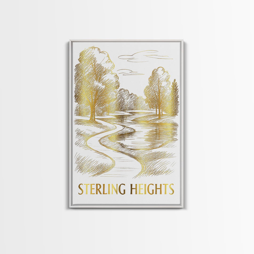 Sterling Heights Travel Poster, Canvas Print, Elegant City Illustration, Sterling Heights Wall Art, Modern Wall Decor, Watercolor Skyline