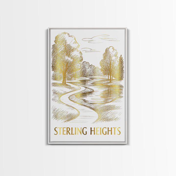 Sterling Heights Travel Poster, Canvas Print, Elegant City Illustration, Sterling Heights Wall Art, Modern Wall Decor, Watercolor Skyline
