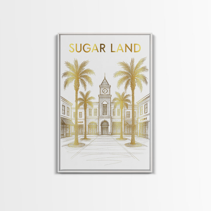 Sugar Land Travel Poster, Canvas Print, Elegant City Illustration, Sugar Land Wall Art, Watercolor Downtown Skyline, Travel Poster Art