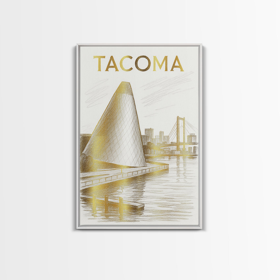 Tacoma Washington Travel Poster, Framed Canvas Print, Elegant City Illustration, Tacoma City Art, Mid Century Wall Art, Travel Poster Set
