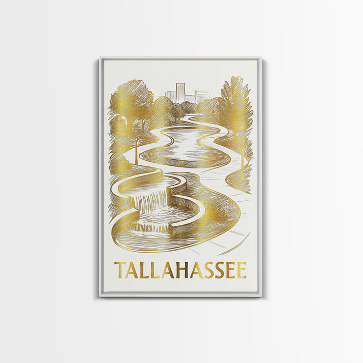 Tallahassee Travel Poster, Canvas Print, White And Gold Sketch Art, Tallahassee Art Print, Watercolor City Skyline, Travel Art Print