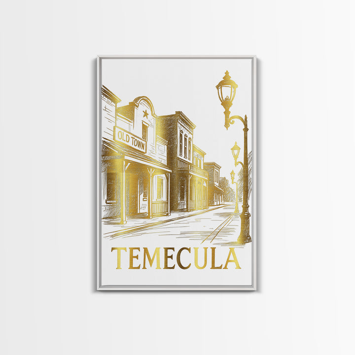Temecula Travel Poster, Canvas Print, White And Gold Sketch Art, Temecula Travel Art, Vintage City Poster, Travel Poster Art, Design 2