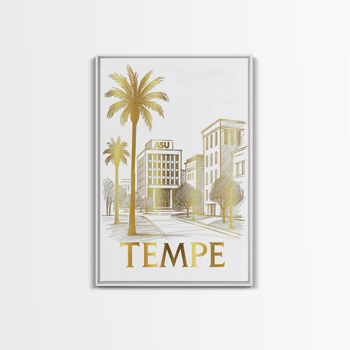 Tempe Travel Poster, Canvas Print, Gold Line Drawing Wall Art, Tempe Art Print, Eclectic Wall Decor, Modern Wall Decor, Retro Travel Print
