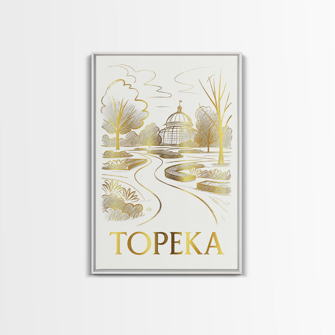 Topeka Travel Poster, Canvas Print, Gold Line Drawing Wall Art, Topeka Wall Art, Travel Poster Set, Living Room Wall Art, Fine Art Print