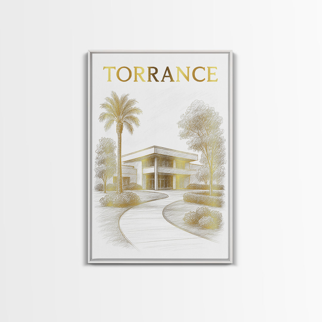 Torrence Travel Poster, Canvas Print, Gold Line Drawing Wall Art, Torrence City Art, Travel Poster Art, Travel Wall Decor, Poster Print
