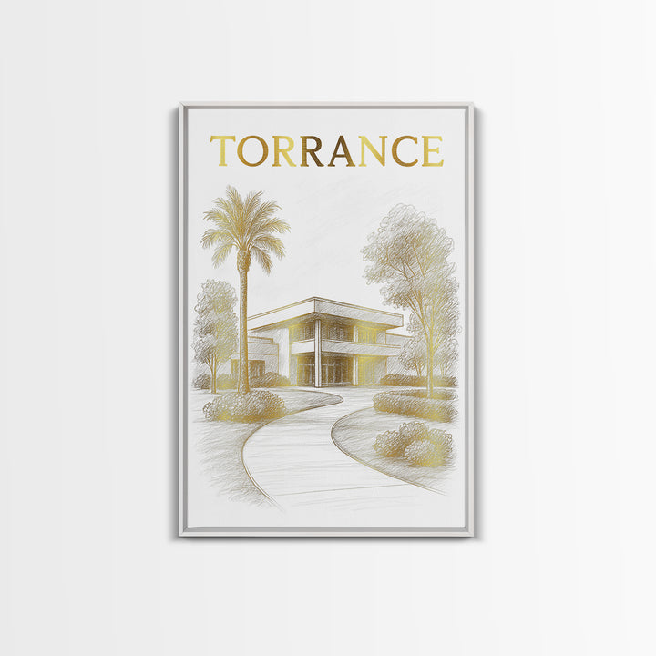 Torrence Travel Poster, Canvas Print, Gold Line Drawing Wall Art, Torrence City Art, Travel Poster Art, Travel Wall Decor, Poster Print