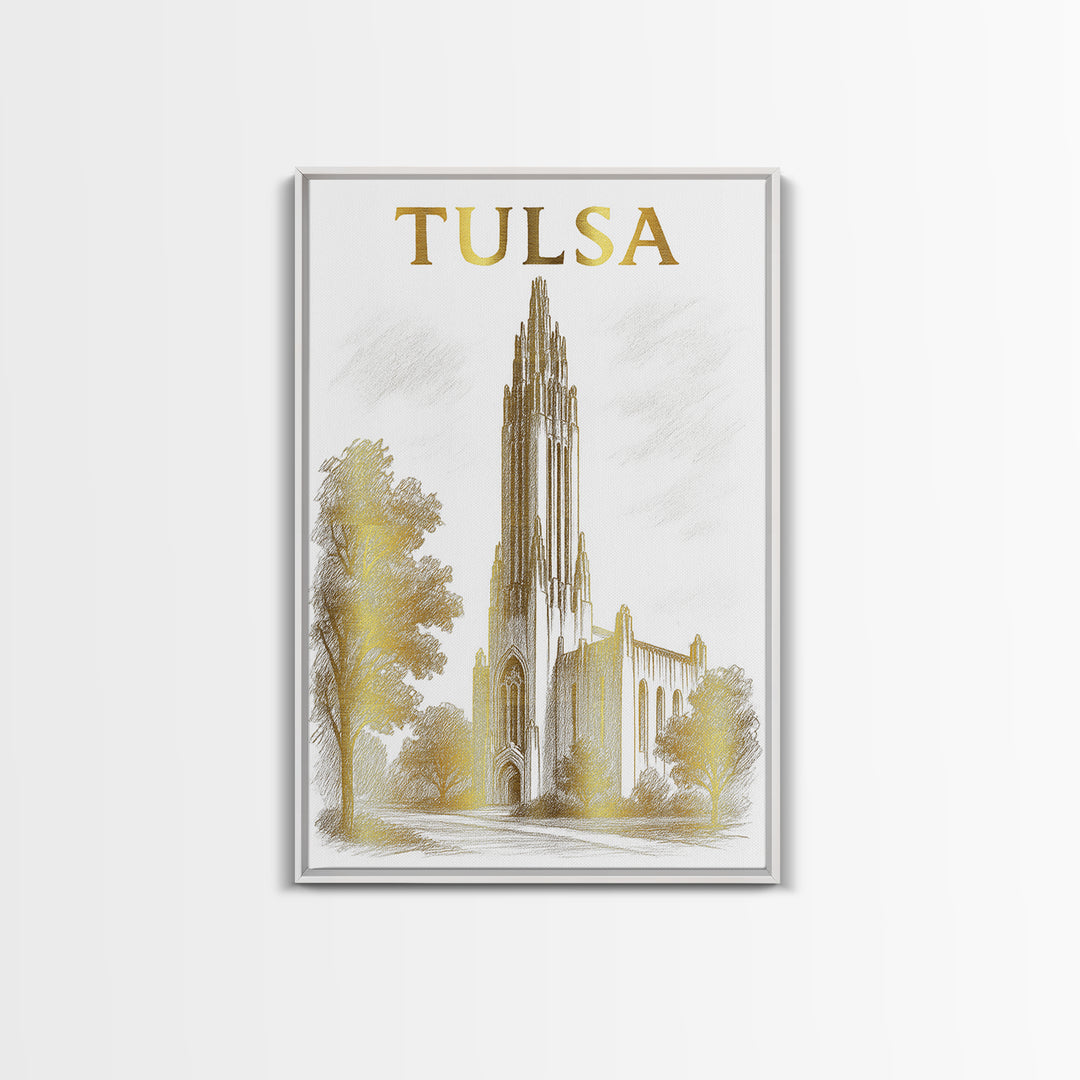 Tulsa Oklahoma Travel Poster, Canvas Print, Gold Line Drawing Wall Art, Tulsa Travel Art, Fine Art Print, Wall Decor, Wanderlust Decor