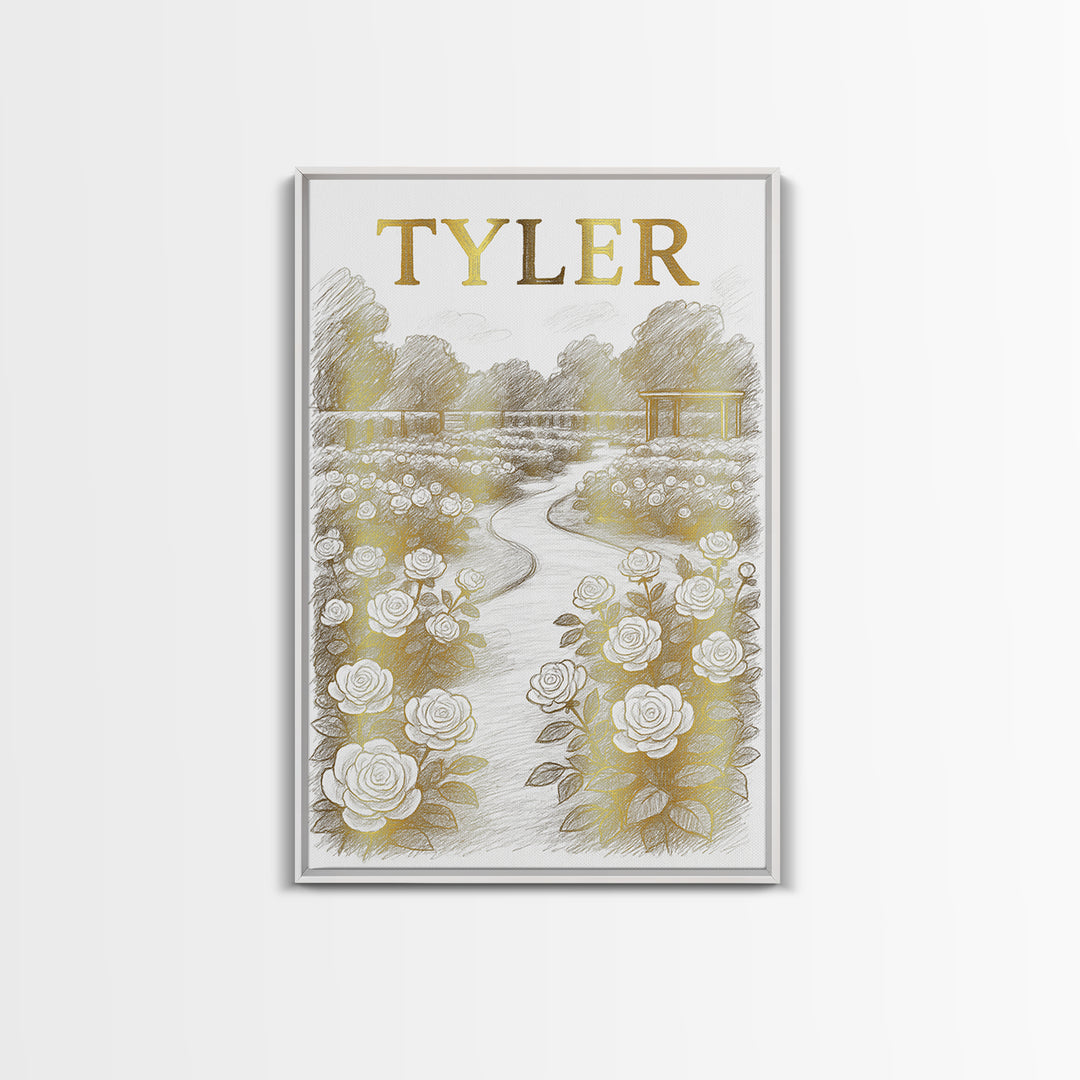 Tyler Texas Travel Poster, Canvas Print, Gold Line Drawing Wall Art, Tyler Travel Art, Wanderlust Decor, Modern Wall Decor, Travel Decor
