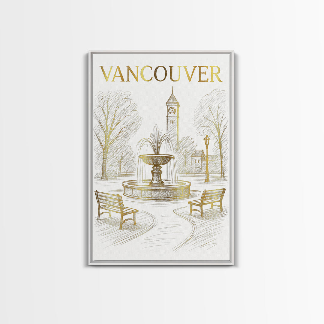 Vancouver Washington Travel Poster, Canvas Print, Gold Line Drawing Wall Art, Vancouver Travel Art, Home Office Decor, Living Room Wall Art