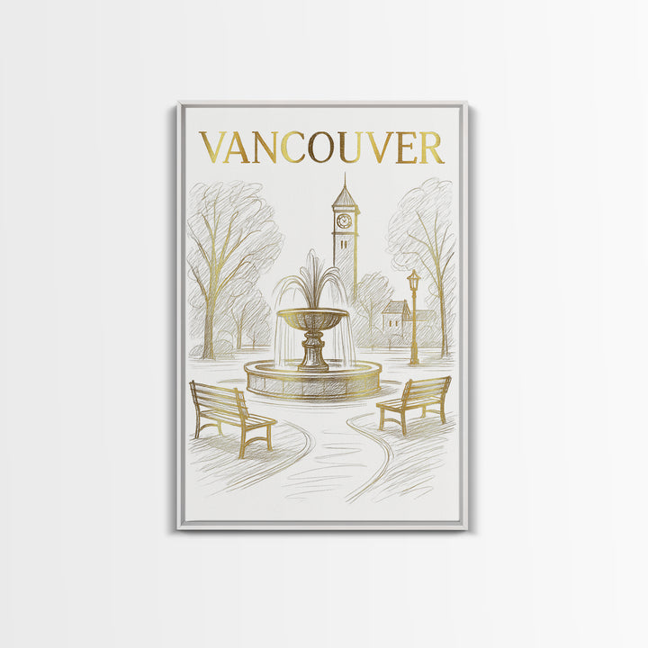 Vancouver Washington Travel Poster, Canvas Print, Gold Line Drawing Wall Art, Vancouver Travel Art, Home Office Decor, Living Room Wall Art