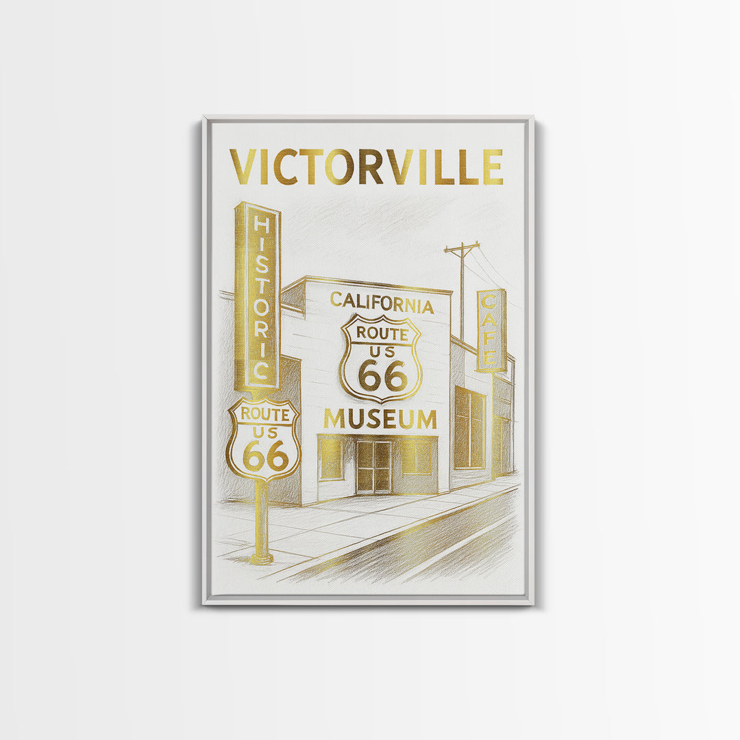 Victorville California Travel Poster, Canvas Print, Gold Line Drawing Wall Art, Victorville Wall Art, Skyline Art, City Art Print, Art Print