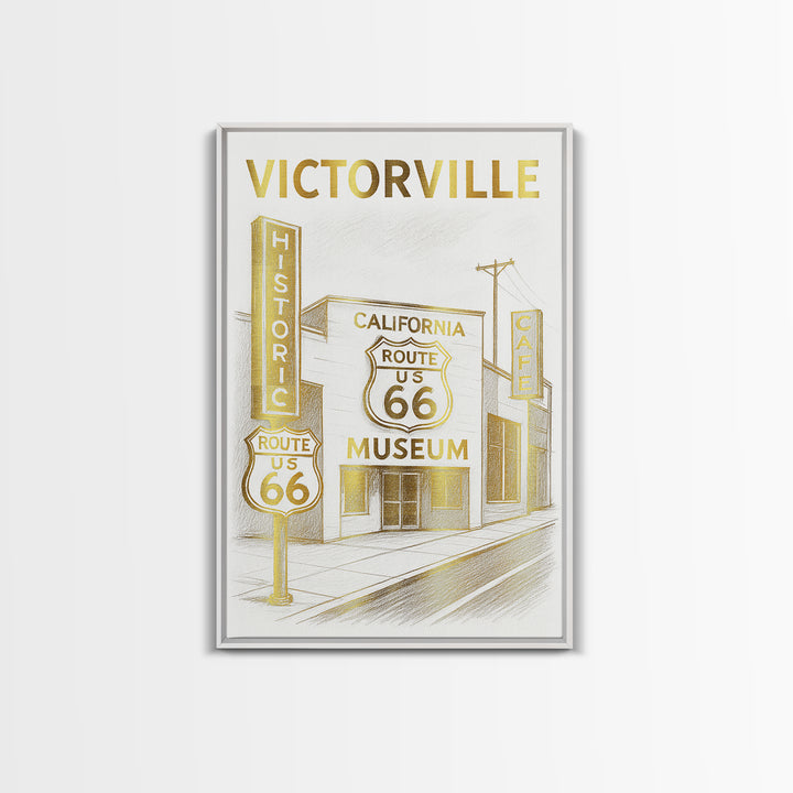 Victorville California Travel Poster, Canvas Print, Gold Line Drawing Wall Art, Victorville Wall Art, Skyline Art, City Art Print, Art Print