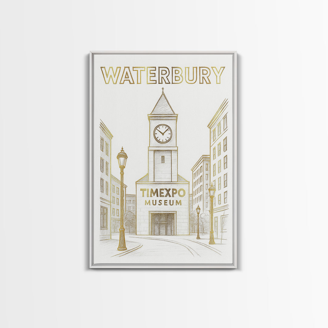 Waterbury Connecticut Travel Poster, Canvas Print, Elegant City Illustration, Waterbury Poster Print, Wanderlust Decor, Travel Wall Decor