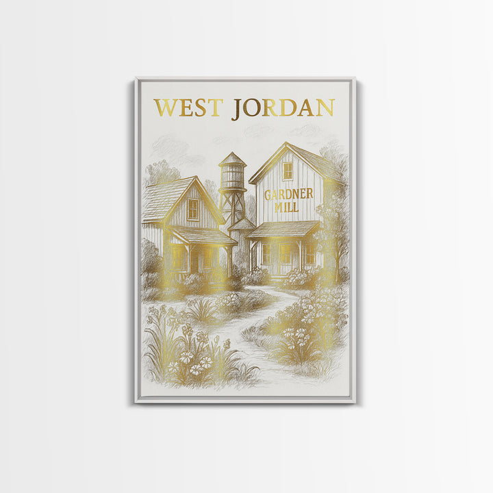 West Jordan Utah Travel Poster, Canvas Print, Elegant City Illustration, West Jordan Wall Art, Vintage Travel Print, City Art Print