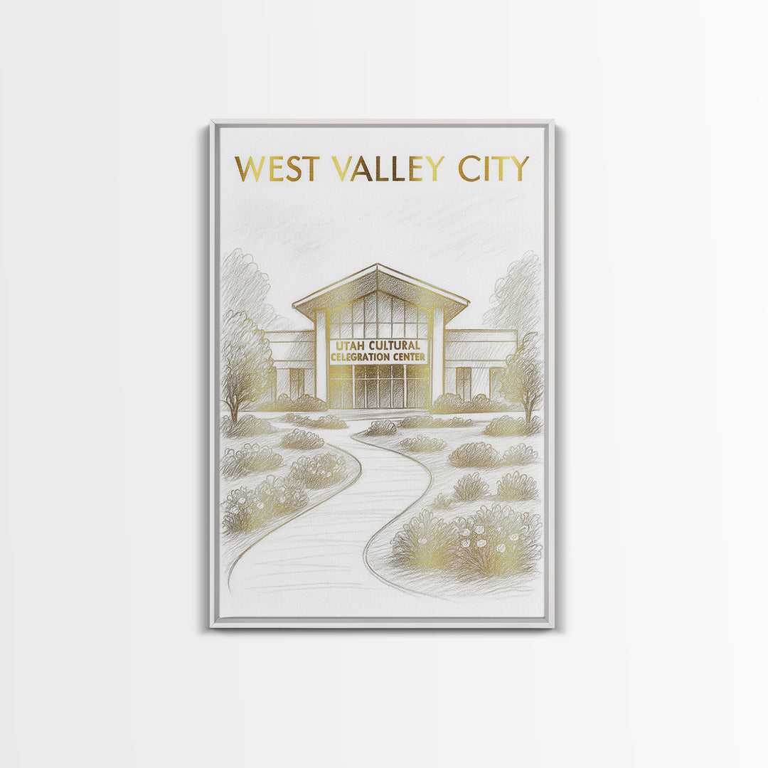 West Valley City Travel Poster, Canvas Print, Gold Line Drawing Wall Art, West Valley City Wall Art, Watercolor Urban Skyline, Travel Print
