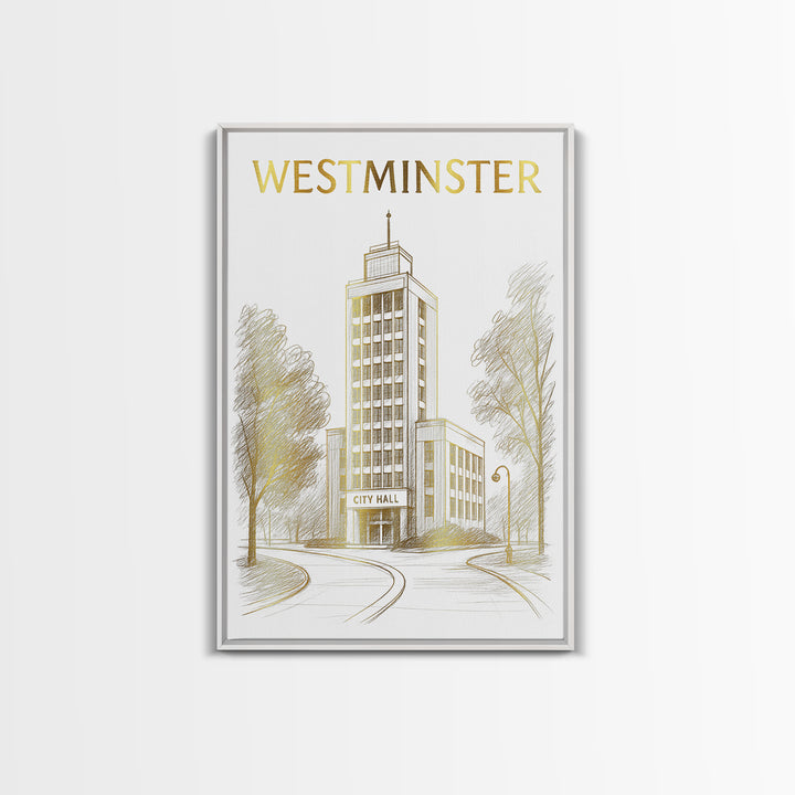 Westminster Colorado Travel Poster, Canvas Print, Gold Line Drawing Wall Art, Westminster Poster Print, Travel Poster Set, City Art Print