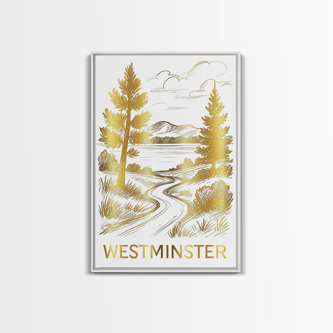 Westminster Travel Poster, Canvas Print, Gold Line Drawing Wall Art, Westminster Art Print, Travel Poster Set, Modern Wall Decor