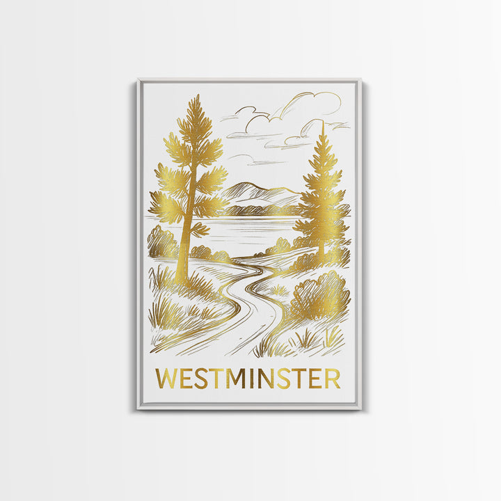 Westminster Travel Poster, Canvas Print, Gold Line Drawing Wall Art, Westminster Art Print, Travel Poster Set, Modern Wall Decor