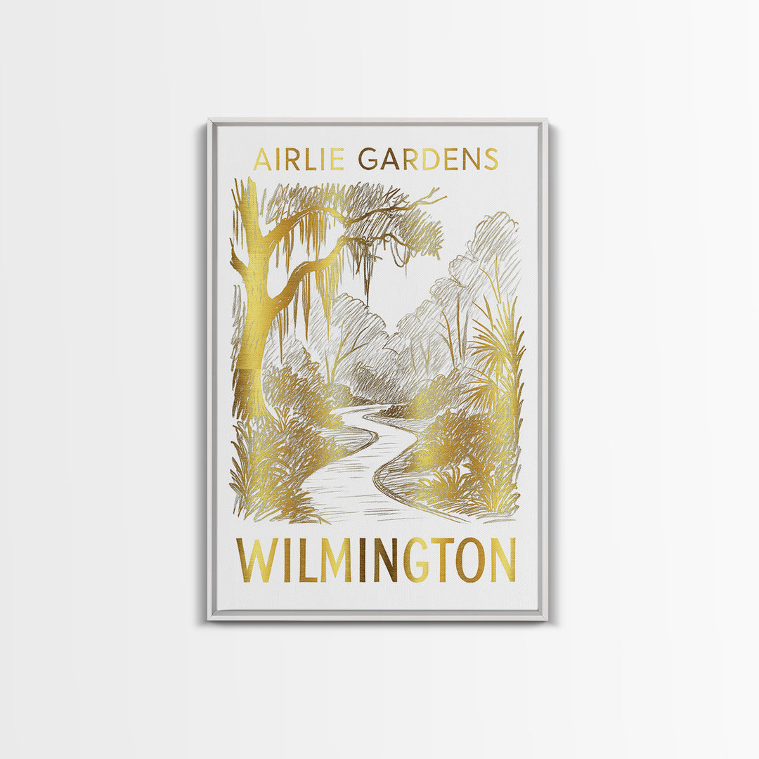Wilmington Travel Poster, Canvas Print, Gold Line Drawing Wall Art, Wilmington Art Print, Travel Wall Art, City Travel Prints, Wall Art