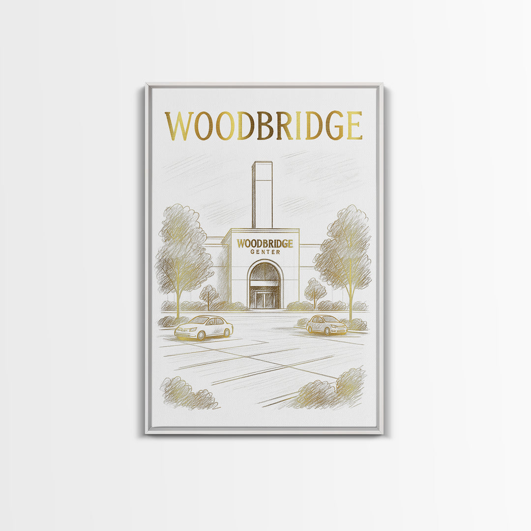 Woodbridge Virginia Travel Poster, Canvas Print, Gold Line Drawing Wall Art, Woodbridge Travel Art, Living Room Wall Art, Wanderlust Decor