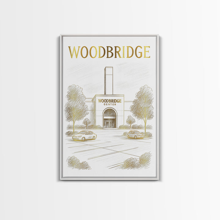 Woodbridge Virginia Travel Poster, Canvas Print, Gold Line Drawing Wall Art, Woodbridge Travel Art, Living Room Wall Art, Wanderlust Decor
