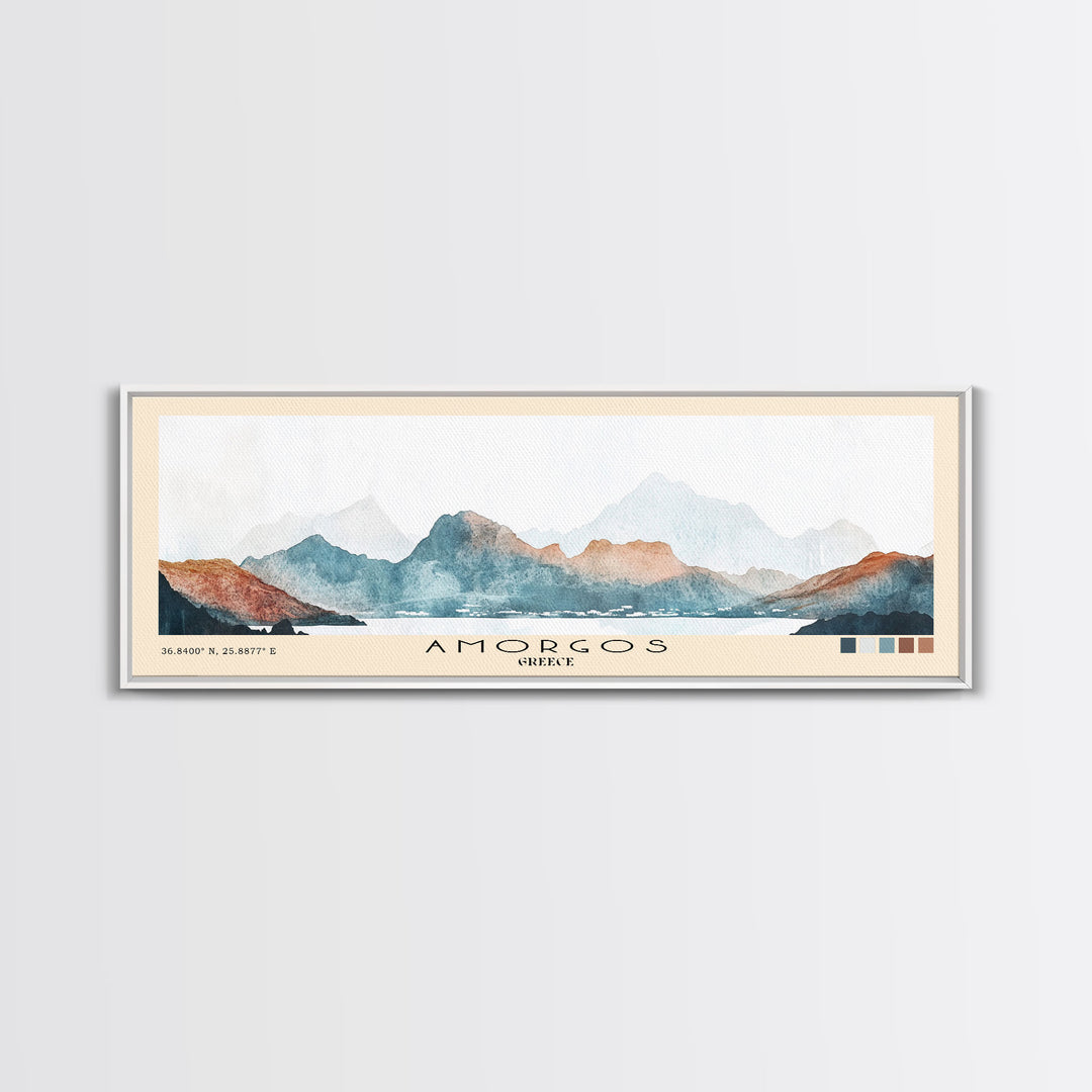 Amorgos, Greece Watercolor Print, Vacation Gift, Greece Wall Art, Beach Painting, Beach Decor, Large Wall Art, Wood Frame Art