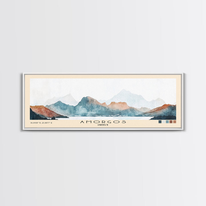 Amorgos, Greece Watercolor Print, Vacation Gift, Greece Wall Art, Beach Painting, Beach Decor, Large Wall Art, Wood Frame Art