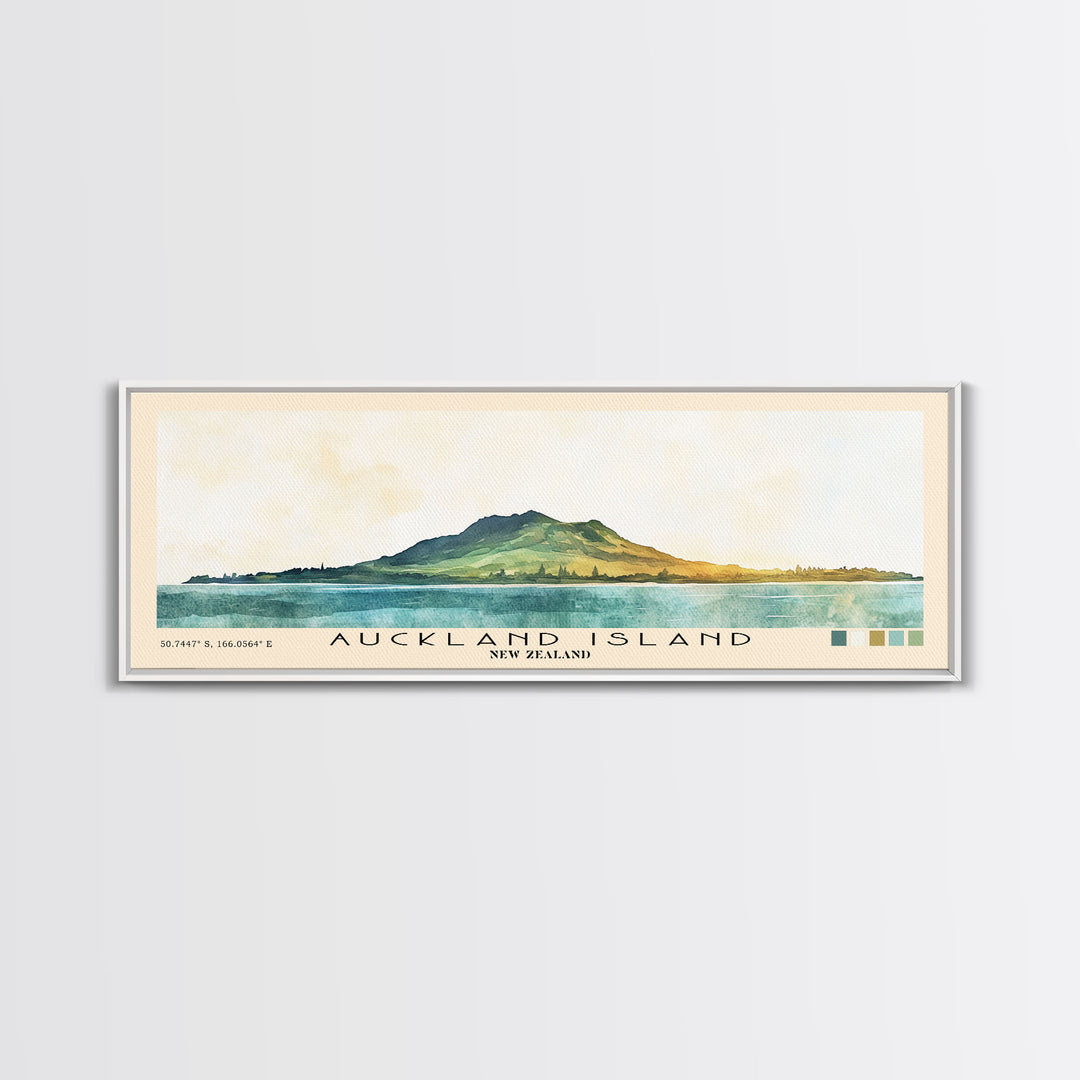 Auckland Island, New Zealand Watercolor Print, Vacation Gift, New Zealand Wall Art, Beach Painting, Beach Decor, Large Wall Art, Wood Frame Art
