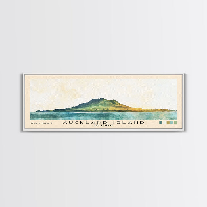 Auckland Island, New Zealand Watercolor Print, Vacation Gift, New Zealand Wall Art, Beach Painting, Beach Decor, Large Wall Art, Wood Frame Art