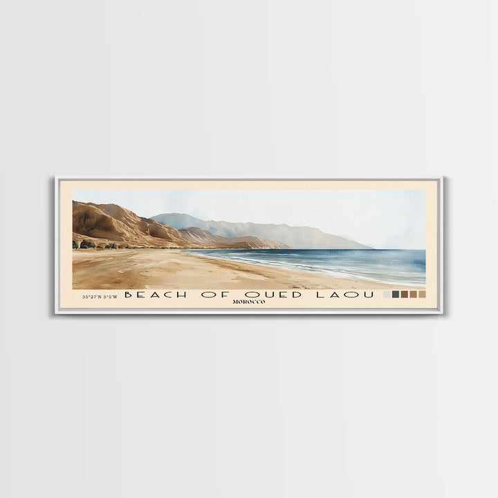 Beach of Oued Laou, Morocco Watercolor Print, Vacation Gift, Morocco Wall Art, Beach Painting, Beach Decor, Large Wall Art, Wood Frame Art